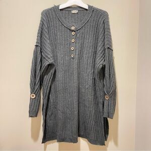 Free People Around the Clock Dark Gray oversized Sweater Small